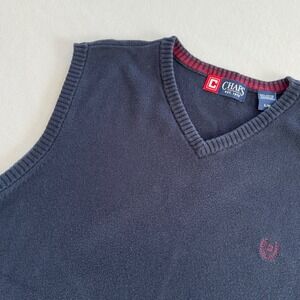 Chaps Men's V Neck Navy Blue Cotton Sweater Vest Size L/G